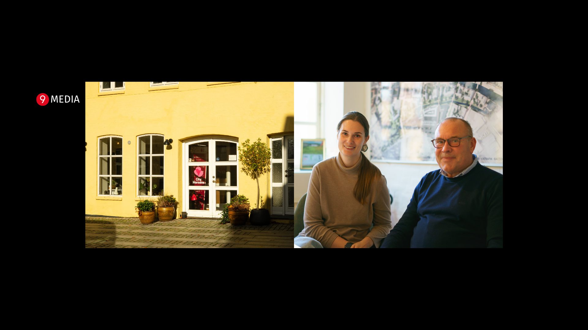 Header med facade af City Horsens og Lea Toft og Claus Johansen